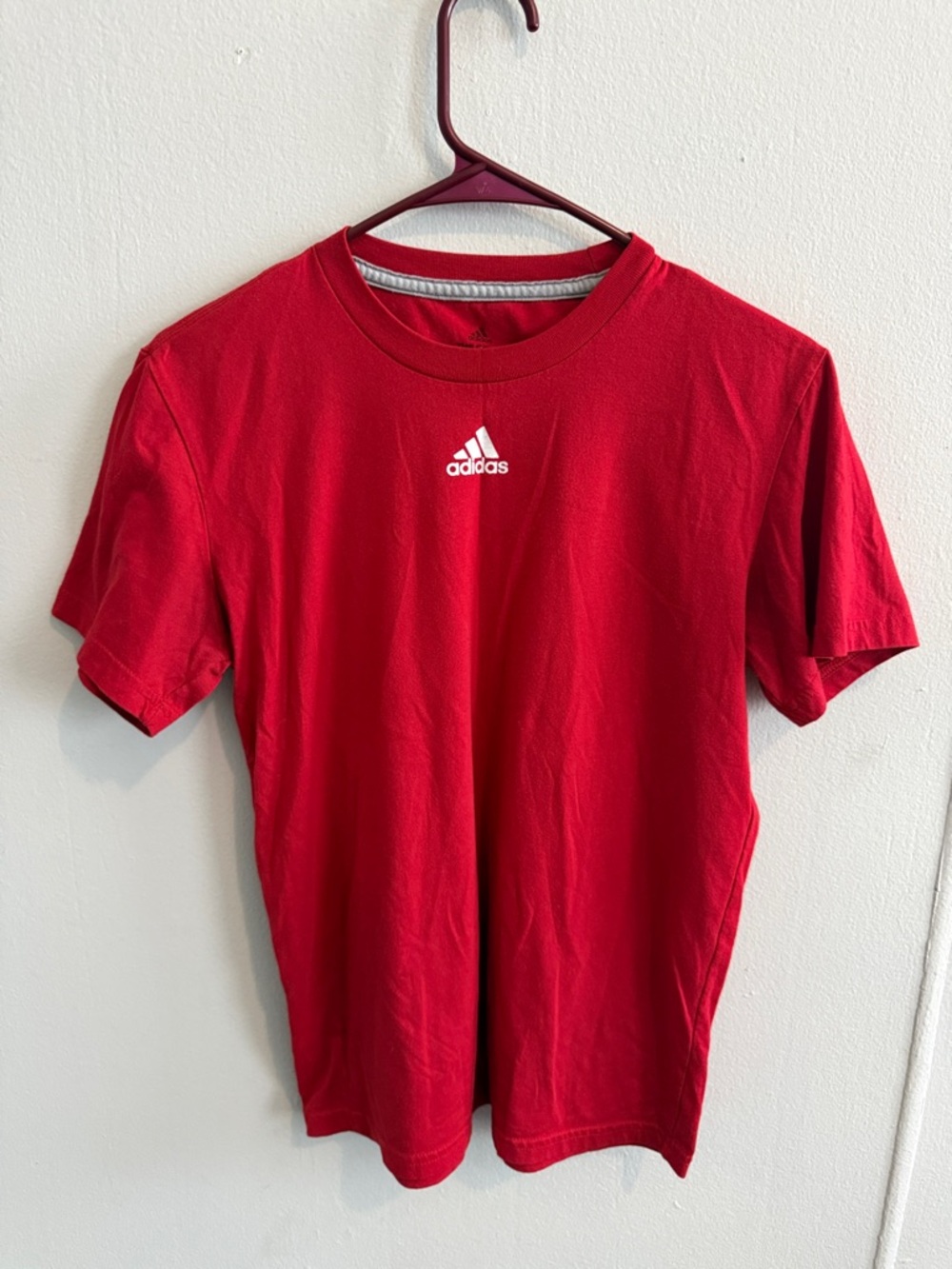 adidas Men’s Red Short Sleeve Crew Tee with White Logo